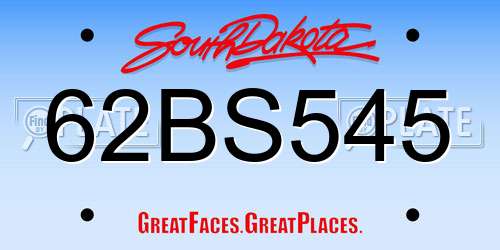 62BS545 South Dakota License Plate