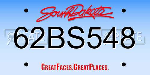 62BS548 South Dakota License Plate