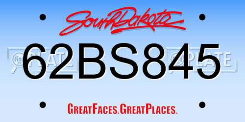 62BS845 South Dakota License Plate