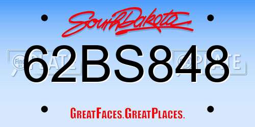 62BS848 South Dakota License Plate