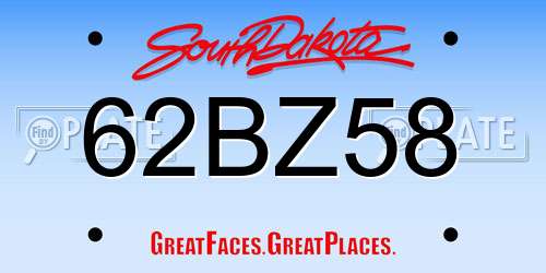 62BZ58 South Dakota License Plate