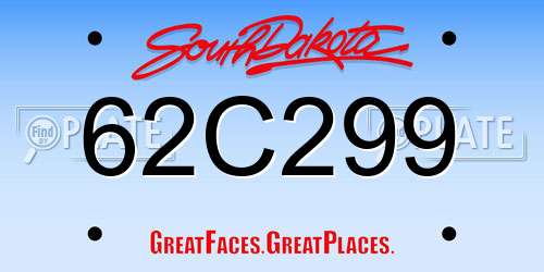 62C299 South Dakota License Plate