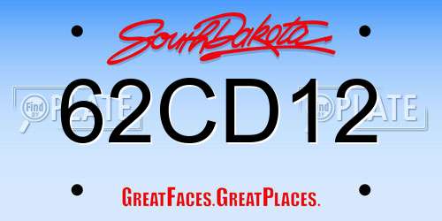 62CD12 South Dakota License Plate