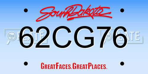 62CG76 South Dakota License Plate