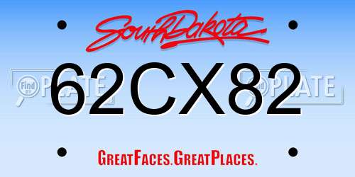 62CX82 South Dakota License Plate