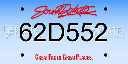 62D552 South Dakota License Plate