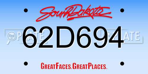 62D694 South Dakota License Plate