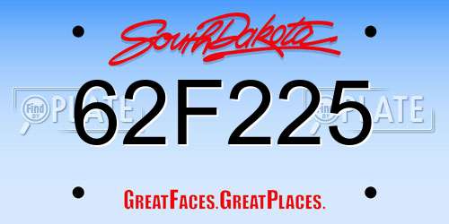 62F225 South Dakota License Plate