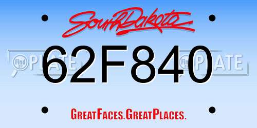 62F840 South Dakota License Plate