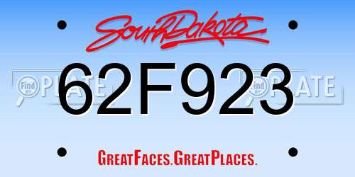 62F923 South Dakota License Plate