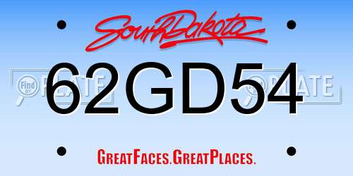 62GD54 South Dakota License Plate