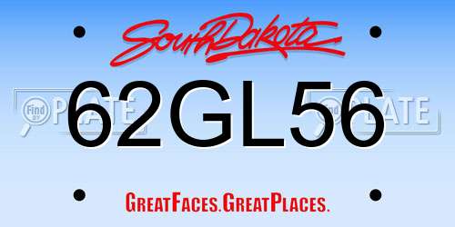 62GL56 South Dakota License Plate