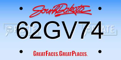 62GV74 South Dakota License Plate