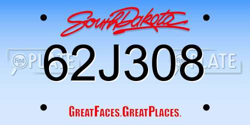62J308 South Dakota License Plate