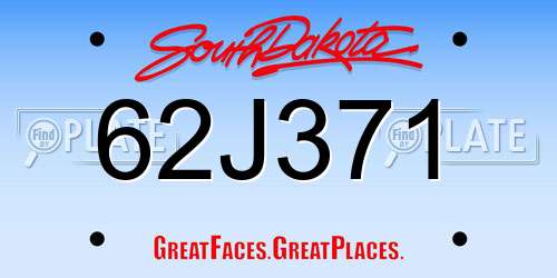 62J371 South Dakota License Plate