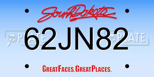 62JN82 South Dakota License Plate