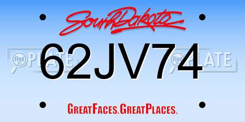 62JV74 South Dakota License Plate
