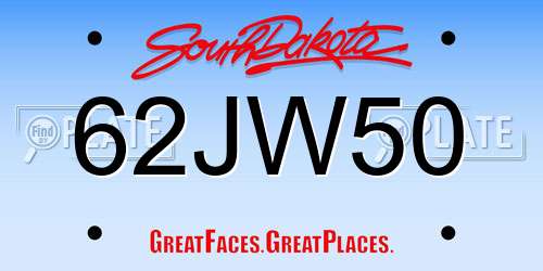 62JW50 South Dakota License Plate