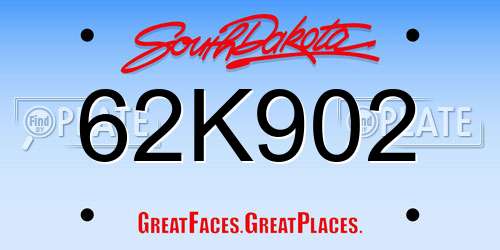 62K902 South Dakota License Plate