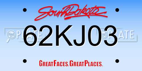 62KJ03 South Dakota License Plate