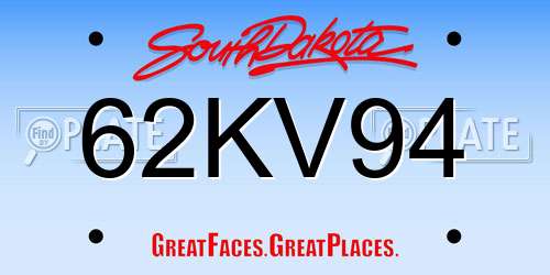 62KV94 South Dakota License Plate
