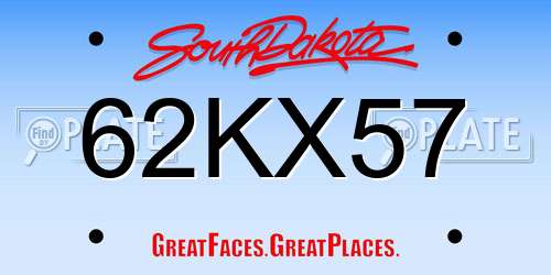 62KX57 South Dakota License Plate