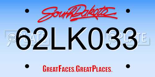 62LK033 South Dakota License Plate