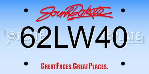 62LW40 South Dakota License Plate