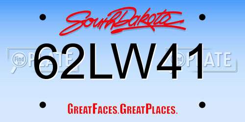 62LW41 South Dakota License Plate