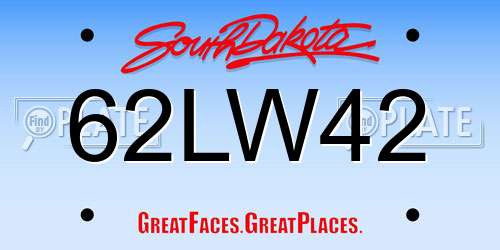 62LW42 South Dakota License Plate