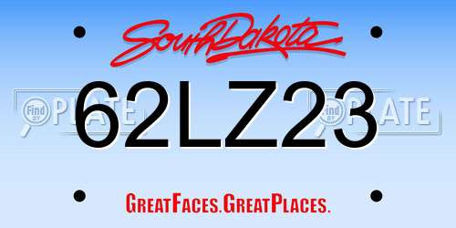 62LZ23 South Dakota License Plate