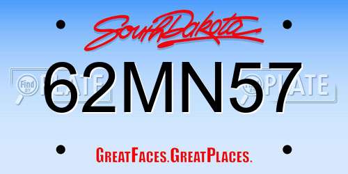 62MN57 South Dakota License Plate