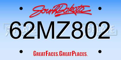 62MZ802 South Dakota License Plate
