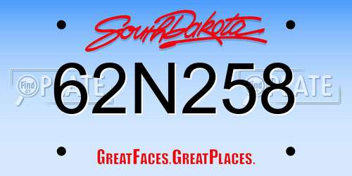62N258 South Dakota License Plate