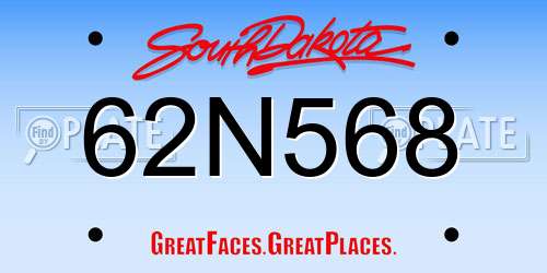 62N568 South Dakota License Plate