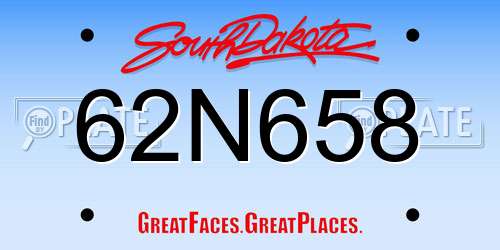 62N658 South Dakota License Plate