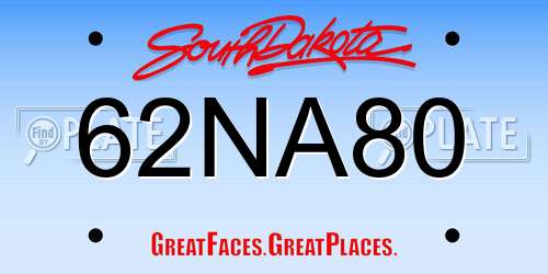 62NA80 South Dakota License Plate