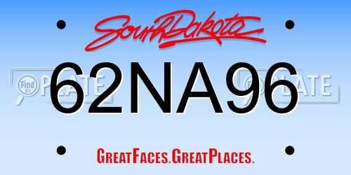 62NA96 South Dakota License Plate