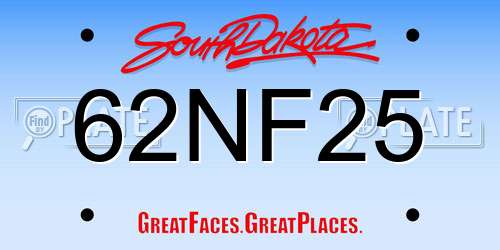 62NF25 South Dakota License Plate