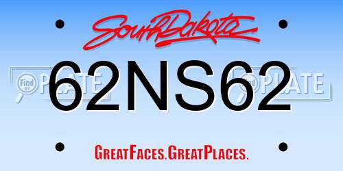 62NS62 South Dakota License Plate