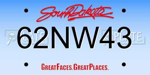 62NW43 South Dakota License Plate