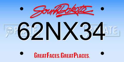 62NX34 South Dakota License Plate