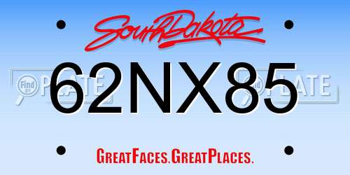 62NX85 South Dakota License Plate