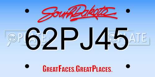 62PJ45 South Dakota License Plate