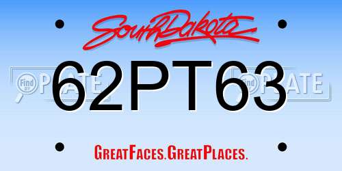 62PT63 South Dakota License Plate