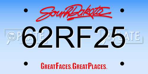 62RF25 South Dakota License Plate
