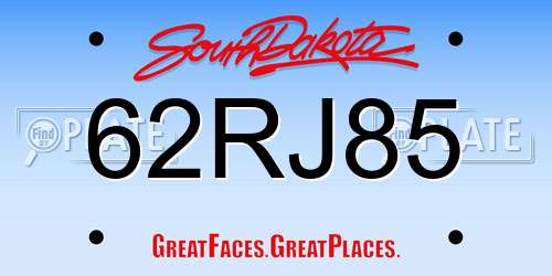 62RJ85 South Dakota License Plate