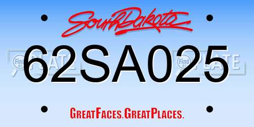 62SA025 South Dakota License Plate