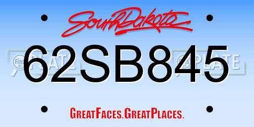 62SB845 South Dakota License Plate