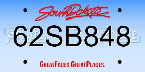 62SB848 South Dakota License Plate